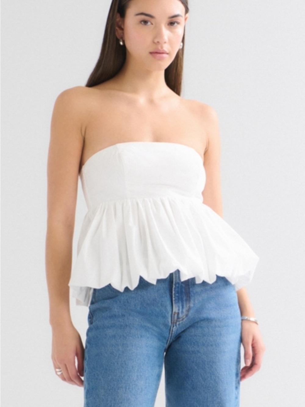 Abercrombie & Fitch White Strapless Bubble Hem Top